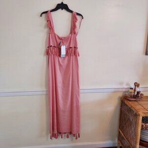 🏷Antonio Melani Nat Note Cici Tassel Linen Fringe Maxi Dress Pink Sleeveless